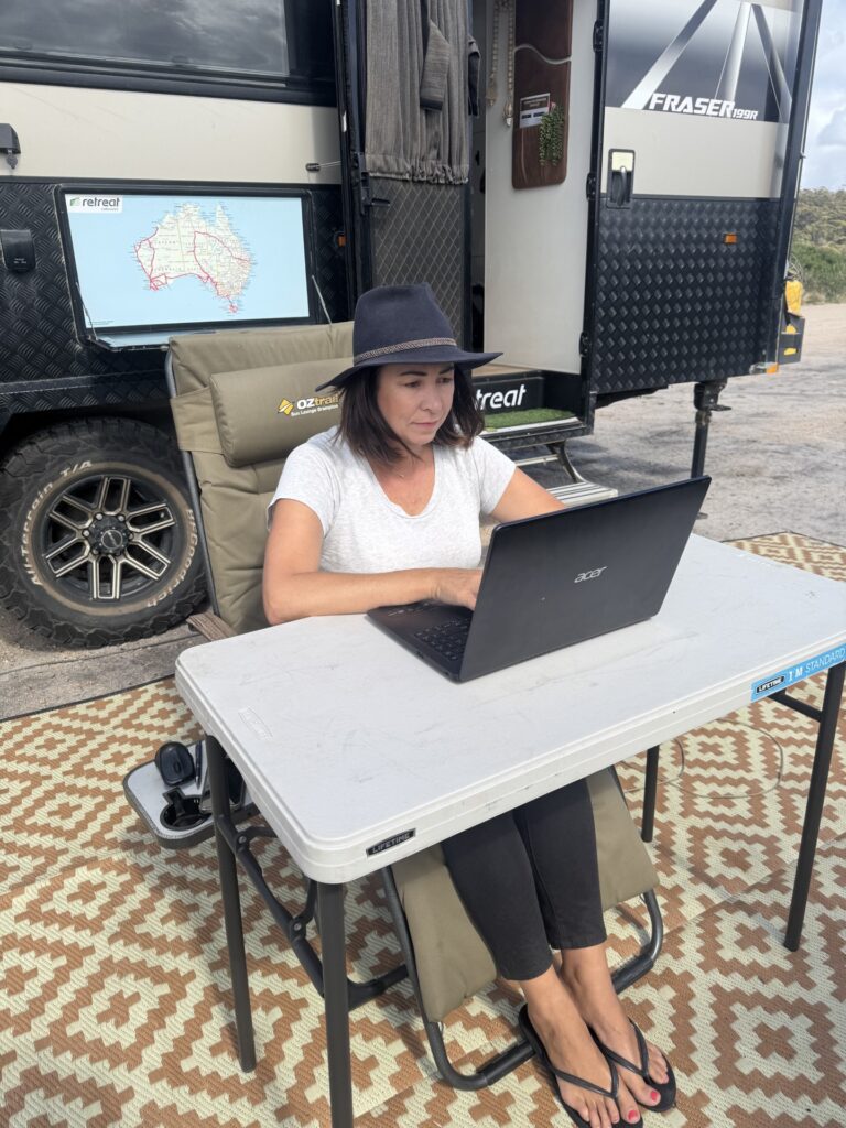 Myself working from our caravan on my laptop. Myself working from our caravan on my laptop.